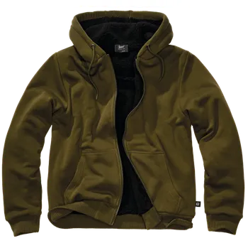 Pánská mikina Mikina s kapucí z Brandit - Bunda na zip s plyšoou podšívkou - Muži - olivová