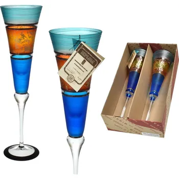 Sklenice Studio Miracle Sklenice na šampaňské 2ks. přátelská souprava - modré, 180ml, ruční dekorace