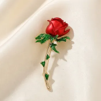 Souprava šperků B-TOP Designová brož s rudou růží a třpytivými krystaly