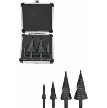 Elektrické nířadí AWTools Vrtačka STEP SPIRAL VRTAČKA SADA 4ks/ 4-12 4-20 4-32 4-39mm/ AICrN/ ČERNÉ/ PLASTOVÉ POUZDRO