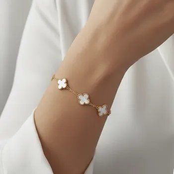 Náramek Náramek White Clover z pozlacené chirurgické oceli 316L č. 1942