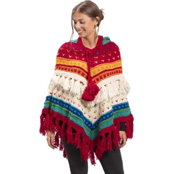 Dámské pončo Nepál Pončo HIMALAYAN s kapucí červené