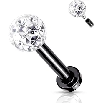 Piercing Šperky4U Černý piercing do brady / ucha s kamínky 1,2 x 8 mm - LB1089K-1208