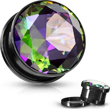 Piercing Šperky4U Ocelový plug s duhovým kamenem - PL01248-25