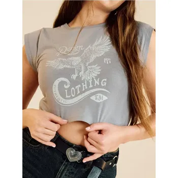 Dámské oblečení Sinsay - Bavlněný crop top s potiskem - šedá - XW224-09X - XW224-09X-XS