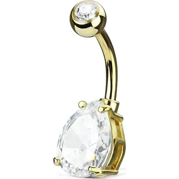 Piercing Šperky4U Zlacený piercing do pupíku kapka, čirý kámen 10 mm - WP01048-GDC