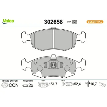 Brzdová destička Sada brzdových destiček, kotoučová brzda VALEO 302658