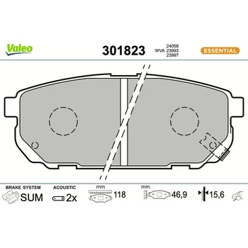 Brzdová destička Sada brzdových destiček, kotoučová brzda VALEO 301823