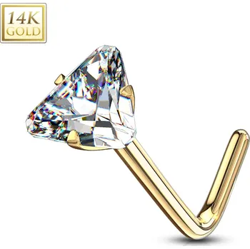 Piercing Šperky4U Zlatý piercing do nosu trojúhelník - čirý zirkon, Au 585/1000 - ZL01199-YG