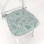 Oblý podsedák Leona LN-166 Bílé listy na modrozeleném - 39x37x3 cm