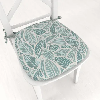 Podsedák Oblý podsedák Leona LN-166 Bílé listy na modrozeleném - 39x37x3 cm