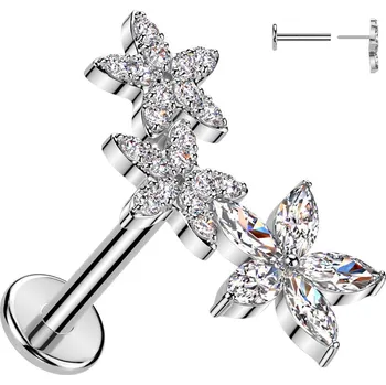 Piercing Šperky4U Piercing do brady s kytičkami - PUSH IN labreta - LB1137