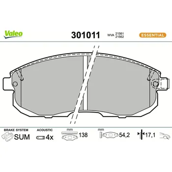Brzdová destička Sada brzdových destiček, kotoučová brzda VALEO 301011