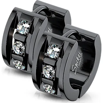 Šperk Šperky4U Černé ocelové náušnice kruhy se zirkony - OPN1051-K