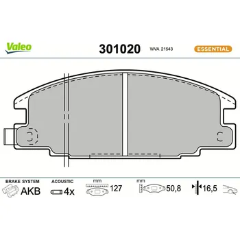 Brzdová destička Sada brzdových destiček, kotoučová brzda VALEO 301020