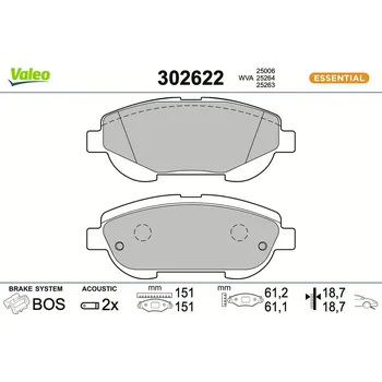 Brzdová destička Sada brzdových destiček, kotoučová brzda VALEO 302622