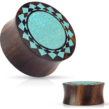 Piercing Šperky4U Dřevěný plug do ucha s tyrkysem - PL01196-25