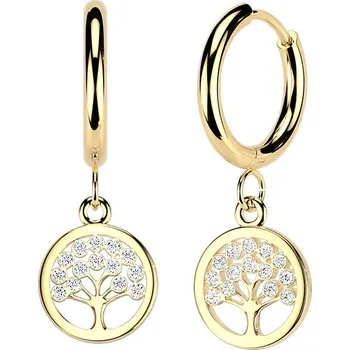 Náušnice Šperky4U Zlacené visací ocelové náušnice strom života - OPN2020-GD