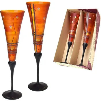 Sklenice Studio Miracle Sklenice na šampaňské 2ks. přátelská souprava - oranžové, 180ml, ruční dekorace