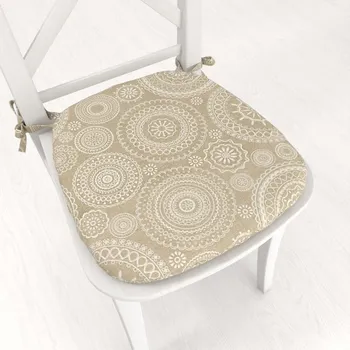 Podsedák Oblý podsedák Leona LN-170 Bílé mandaly na režném - 39x37x3 cm