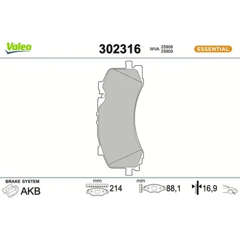 Brzdová destička Sada brzdových destiček, kotoučová brzda VALEO 302316