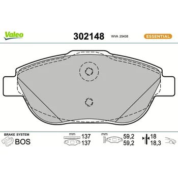 Brzdová destička Sada brzdových destiček, kotoučová brzda VALEO 302148