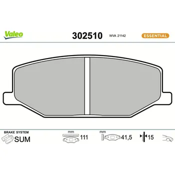Brzdová destička Sada brzdových destiček, kotoučová brzda VALEO 302510