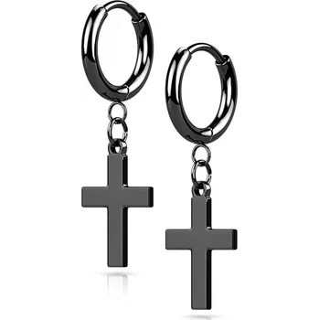 Náušnice Šperky4U Černé ocelové náušnice s křížky - OPN1820-K