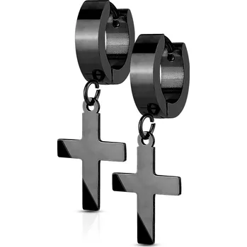 Náušnice Šperky4U Ocelové náušnice - křížky černé - OPN1398-K