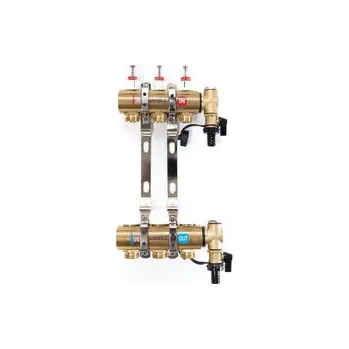 rozdělovač topení Wigell Podlahový rozdělovač WIGELL, 3 okruhy, mosazný + odvzdušňování na klíč 8481.80.90