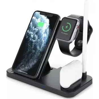 Bezdrátová nabíjecí stanice 4v1 pro iOS zařízení 10 W – černá