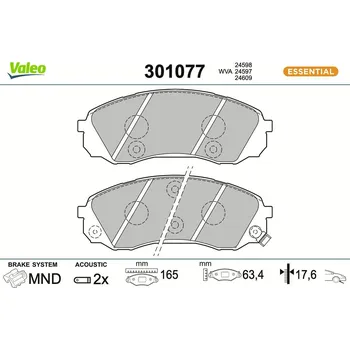 Brzdová destička Sada brzdových destiček, kotoučová brzda VALEO 301077