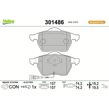 Brzdová destička Sada brzdových destiček, kotoučová brzda VALEO 301486