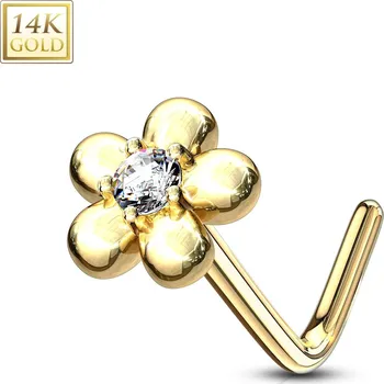 Piercing Šperky4U Zlatý piercing do nosu kytička - čirý zirkon, Au 585/1000 - ZL01195C-YG