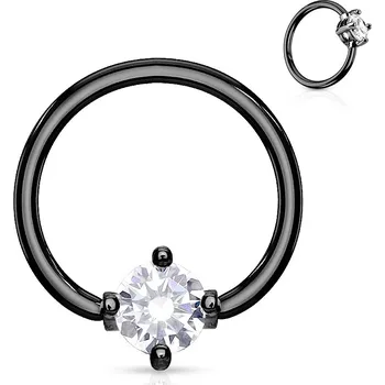 Piercing Šperky4U Černý piercing - kruh s kamínkem, čirá barva - K1021-KC