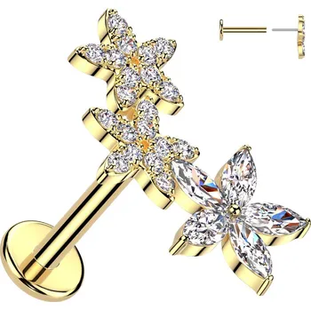 Piercing Šperky4U Zlacený piercing do brady s kytičkami - PUSH IN labreta - LB1137-GD
