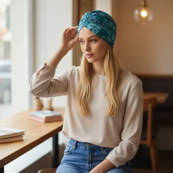 Ebbie Bavlněný turban-style - MANDALA TYRKYSOVÁ Velikost: 57