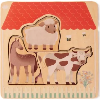 Dětské zboží eliNeli Dřevěné puzzle vícevrstvé - Farma se zvířátky (poškozená krabice)