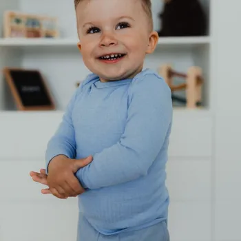 Dětské triko s dlouhým rukávem z merino vlny, bavlny a hedvábí modrý melír Cosilana 91033 Velikost: 86/92