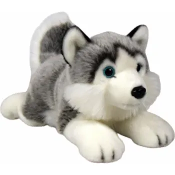 plyšák Dubi Maskot pes husky ležící plyšový 34cm měkký mazlivý pes
