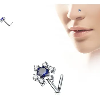 Piercing Šperky4U Zahnutý piercing do nosu, modré kamínky - N0086-B