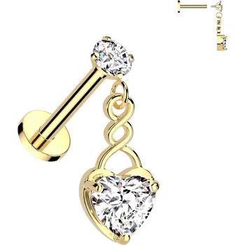 Piercing Šperky4U Zlacená labreta - piercing do brady se srdíčkem - LB050-GD