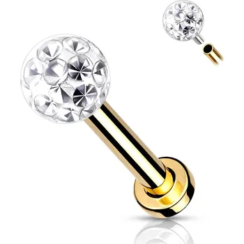 Piercing Šperky4U Zlacený piercing do brady / ucha s kamínky 1,2 x 8 mm - LB1089GD-1208