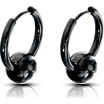 Náušnice Šperky4U Černé ocelové náušnice - kroužky s kuličkou - OPN1114-K