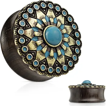 Piercing Šperky4U Dřevěný plug do ucha s tyrkysovým dekorem - PL01211-25