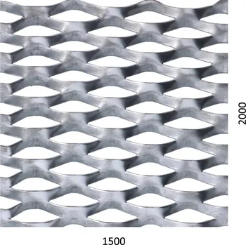 Plech tahokov kosočtvercová oka 62 x 25 mm, můstek 9 mm, Fe - 1500 x 2000 x 1,5 mm, bez povrchové úpravy