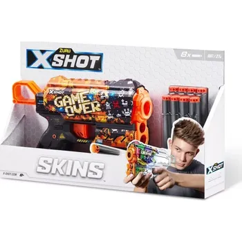 Dětská zbraň X-Shot Skins Flux – pěnová pistole Game Over (8 šipek)