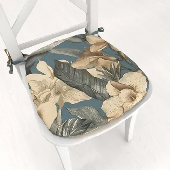 Podsedák Oblý podsedák Porto PRT-005 Květy a listy na tmavě modrém - 39x37x3 cm