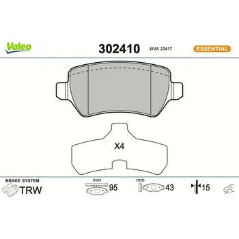 Brzdová destička Sada brzdových destiček, kotoučová brzda VALEO 302410