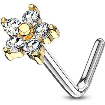 Šperk Šperky4U Zlacený zahnutý piercing do nosu, čiré kamínky - N0083-GDC